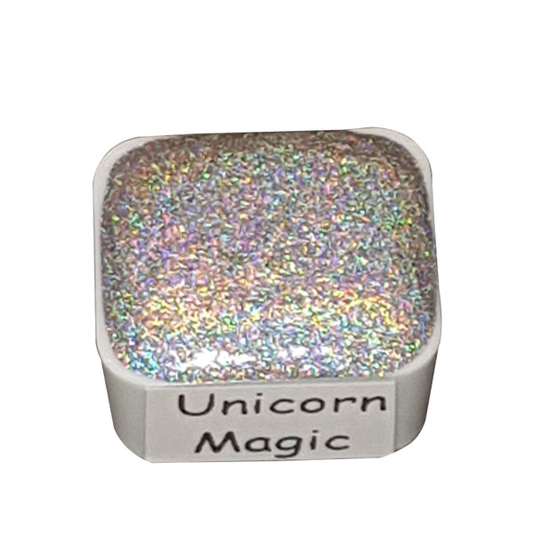 Magie de la licorne - peinture aquarelle holographique faite à la main - demi-poêle - paillettes métalliques brillantes nacrées holographiques chromées