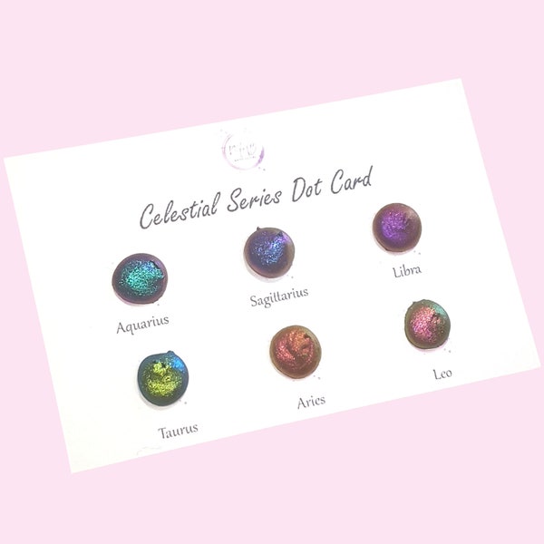Celestial Series Handmade Supershift Chameleon Watercoulor Paint Dot Card - Set of 6 Colours - Sample Tester - Metallic Glitter Shimmer