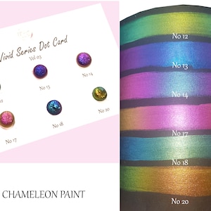 ビビッドシリーズ Vol 3 ハンドメイド スーパーシフト カメレオン 水彩絵の具 ドット カード - 6 色セット - サンプル テスター - メタリック グリッター シマー