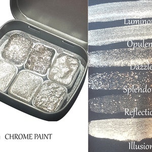 Spiegelserie * Quarter Pan * Silber Chrom Aquarell Farbe - Künstler Palette Set - Handgemachte Metallic Farbe