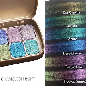 Ocean Series * Quarter Pan * Handgefertigte Aquarell Chamäleon Farbpalette - Metallic Mica Set - Künstler Geschenk