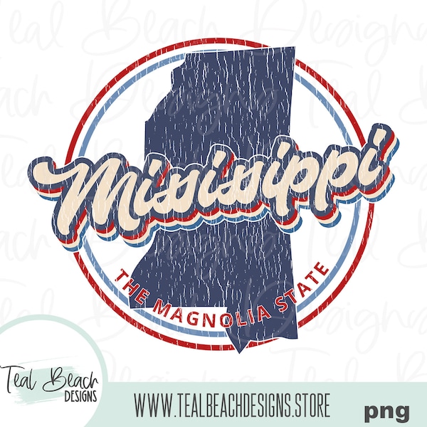 Retro Mississippi - The Magnolia State - Digital Png File - T-shirt Sublimation Design Clip Art - INSTANT DOWNLOAD