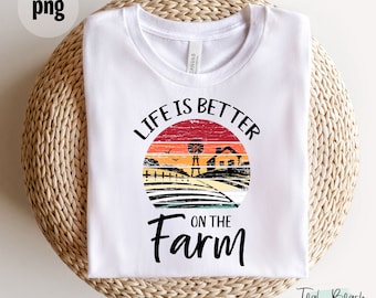 Life Is Better on the Farm - Digital Png File - Vintage Circle - T-shirt Sublimation Design Clip Art - INSTANT DOWNLOAD