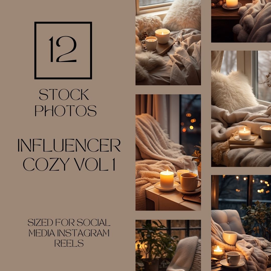 Aesthetic Cozy Influencer Stock Photos With Candles, Pillows, Blankets