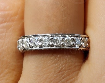 3 Side Pave Moissanite Wedding Band in 925 Sterling Silver - Full eternity ring for women