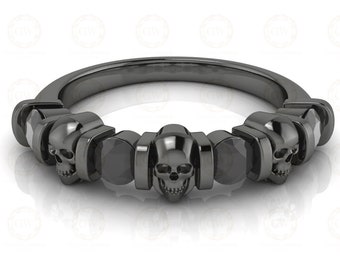 0.65 Ct Unique Gothic Skull Round 4 Stone CZ Engagement Wedding Ring, Women Wedding ring, Sterling Silver, Propose Ring, Halloween Gift