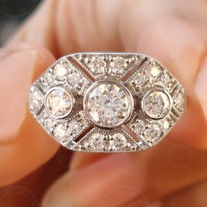 Art Deco Vintage engagement ring, Moissanite Gold Ring, Filigree Antique Estate Ring, Promise Anniversary Ring for women