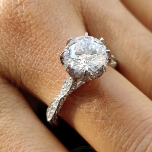 3.60 Tcw Round Vintage Engagement Ring, Art deco Antique ring, Unique Wedding Ring,  8 Claw Milgrain ring, Anniversary Estate Ring for her