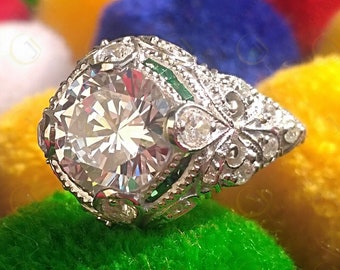 Big Stone Round Cut Vintage Engagement Ring - Art Deco Style 925 Sterling Silver Wedding Ring for Her