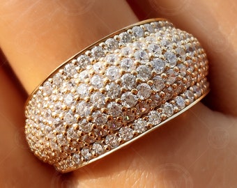 Moissanite Dome Statement Ring – Chunky Multi Row Pave Band in 925 Sterling Silver