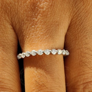 2.20 mm Wide Round Moissanite Diamond Women Stacking Wedding Band, Full Eternity Ring, Shared Prong Anniversary Ring, Matching Band