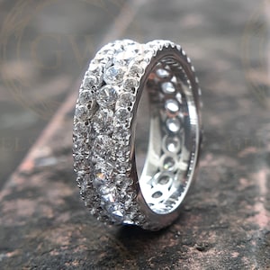 3 Row Moissanite Diamond Full Eternity Wedding Ring For Women
