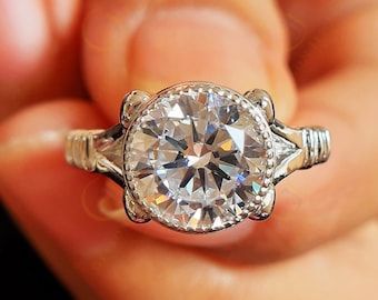 2.75 Ct Moissanite Solitaire Ring – 14K Gold Vintage Engagement Ring