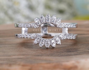 Moissanite Sterling Silver Ring Guard, Vintage Enhancer Band