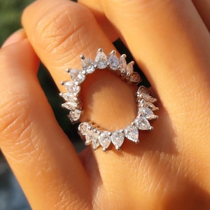 Oval Shape Crown Enhancer Wedding Ring Band, Vintage Women Enhancer Wrap Wedding Ring, Round Pear & Marquise Moissanite Wrap Enhancer Ring