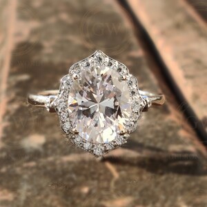 3.05  Ct Oval Cut Vintage Minimalist Halo Engagement Ring, Sterling Silver, Simulated Diamond, Wedding Ring For Women, Gift For Her