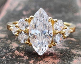 2 Ct 14K Gold Marquise Moissanite Engagement Ring - Wedding Ring & Anniversary Gift for Her