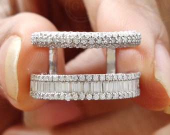 Moissanite Ring Guard Enhancer, Baguette Round, 14K Gold Wedding Band