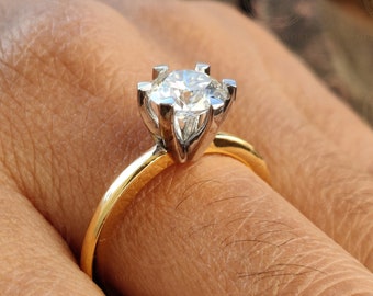 1.60 Ct 14K Gold Round Moissanite Solitaire Engagement Ring, Six Prong Two tone Wedding Ring for women, Anniversary Gift For Her