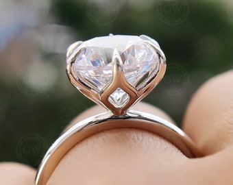 4 Ct Round Moissanite Solitaire Ring, Tulip Setting Engagement Ring For Women, Lotus Flower Prong Ring, Nature Inspired Ring, Petal Ring
