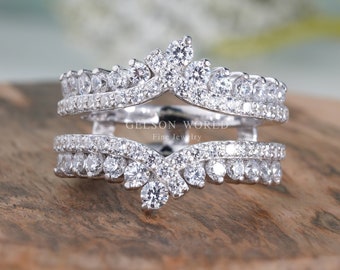 Moissanite Vintage Sterling Silver Ring Guard, Anniversary Band