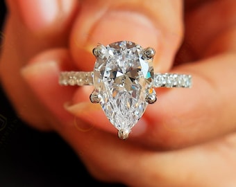 3.50ct Pear Moissanite Solitaire Engagement Ring in Sterling Silver - Perfect Promise Ring for Her
