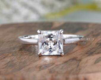 Solitaire Princess Cut Engagement Ring | Square Moissanite Diamond Ring