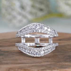 14K Gold Round Moissanite Vintage Wrap Guard band, Ring Jacket, Art Deco Wedding Ring Enhancer, Wraps For Ring, Anniversary Spacer Band