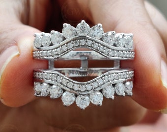 Moissanite Sterling Silver Ring Enhancer, Vintage Anniversary Band