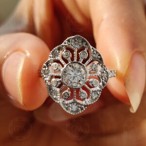 0.75 TCw Vintage Art Deco Style White Round Cut Cz Moissanite Diamond Antique Engagement Ring Edwardian Style Vintage Reproduction Ring