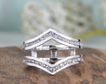 Ring Jacket For Engagement Ring, White Gold Wedding Ring Jackets, Round Moissanite Ring Jackets, Solitaire Ring Jacket For Women