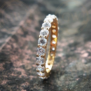 3 mm Wide Round Moissanite Diamond Womens Wedding Band, Full Eternity Wedding Ring, Anniversary Ring, Matching Band, Stackable Ring