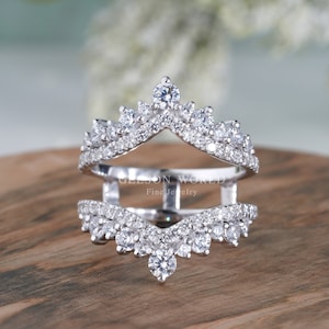 Engagement Ring Jacket Enhancer, Double V Shaped Wedding Band, Moissanite Ring Guard, Ring Enhancers And Wraps, Customizable Ring Enhancer