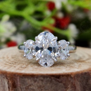 IGI Certified Lab Grown Diamond Ring For Women, Three Oval Diamond Engagement Ring, CVD Diamond Classic Promise Ring For Her, Propose Ring