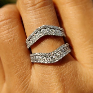 Triple Row Double Curved Wedding Bands Women, Moissanite Ring Enhancers And Wraps, Ring Jacket For Engagement Ring, Matching Ring Guard