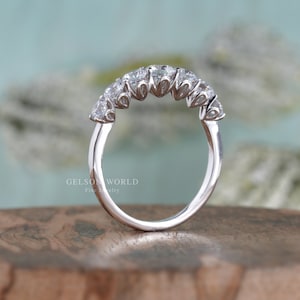 4mm Wide 14K Gold Moissanite Stacking Wedding Ring, 7 Stone Moissanite Engagement Ring, Minimalist ring, Anniversary Ring, Rings for women