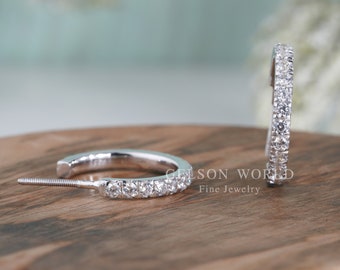 Lab Grown Diamond Open Hoop Earrings, Lab Grown Diamond C Hoop Earrings, C Shaped Earrings For Women, Pave Solid Gold Earrings