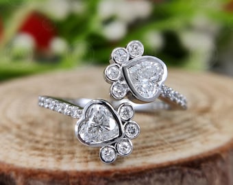 Anillo Ajustable Anillo De Huella De Gato Anillo De Plata De Ley