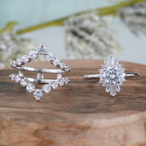 Sunburst Ring Enhancer Set, Unique Moissanite Engagement Ring With Enhancer, Wedding Ring Set For Women, Ring Jacket, Ring Guard Bridal Sets
