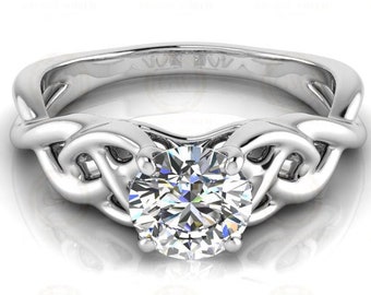 0.85 Ct Round Cut Moissanite Twist Solitaire Engagement Wedding Ring, cross-over setting, Sterling Silver, Propose Ring, Gift for Her