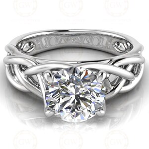 2 Tcw Round Cut Solitaire Engagement Ring, Vine design Nature Inspired Wedding Ring, Sterling Silver, Women Ring, Propose Ring, Gift For Her