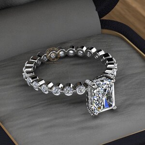 Anillo de compromiso de corte radiante de 2,75 Tcw, anillo nupcial de eternidad completa, anillo de promesa, anillo de bodas con puntas compartidas, anillo de propuesta, regalo para ella