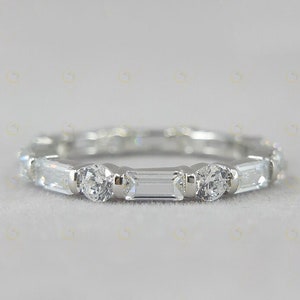 Alternating Band, Baguette And Round Full Eternity Band, Bridal Wedding Bands Women, Moissanite Stackable Ring, Anniversary Matching Band