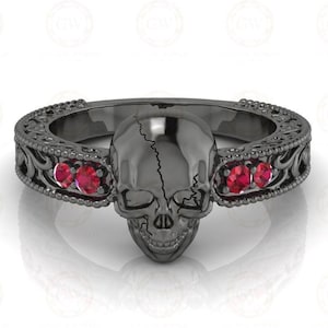 Unique Ruby Gothic Skull Vintage Engagement Ring, July Birthstone gemstone Ring, Skull Women Wedding ring, 925 Sterling Silver