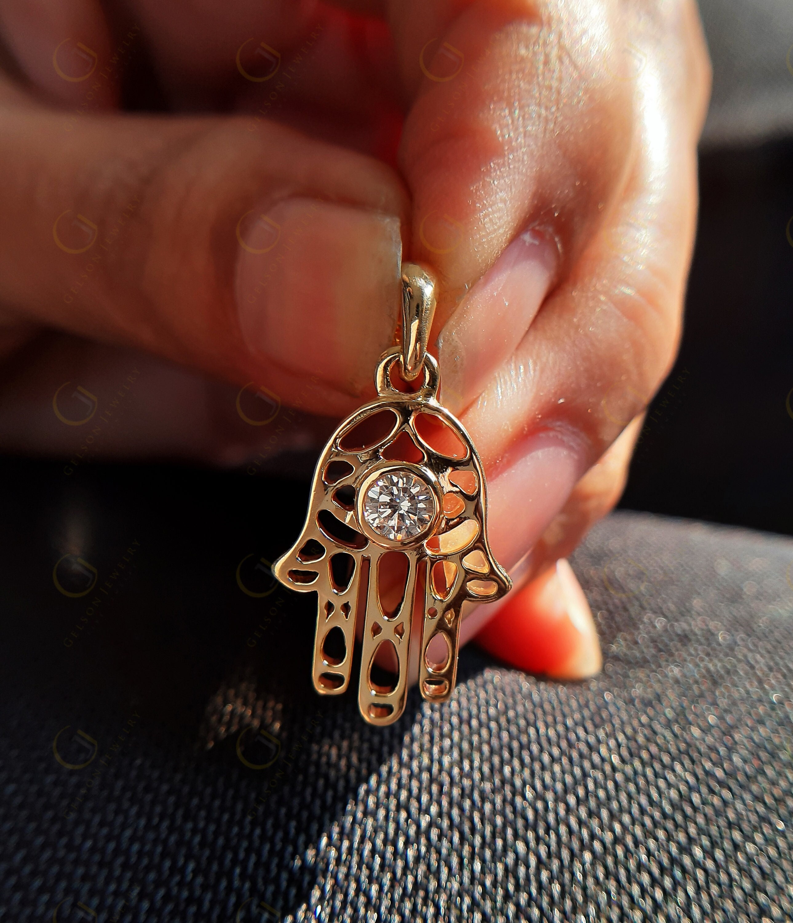 Collier Pendentif Hamsa En Hématite - Protection Contre Le Mauvais œil, Pierre Naturelle, Réglable