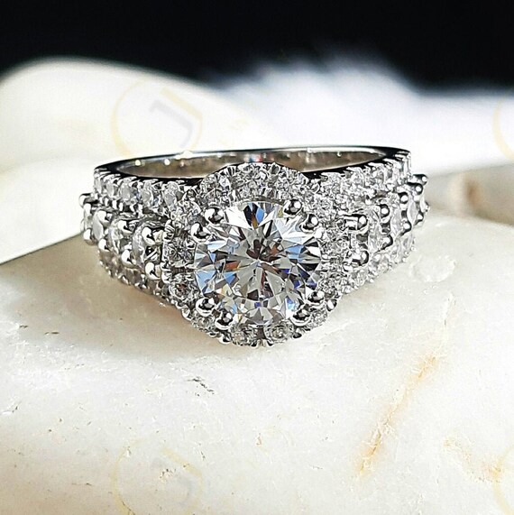 Señoras plata 925 Asscher Corte Halo Anillo Boda Compromiso Anillo-Reino Unido Vendedor