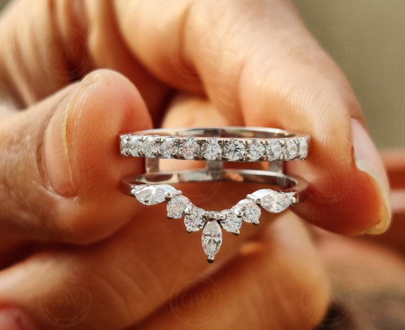 Hexagon Morganite Engagement Ring Set Diamond Ring Wraps & Enhancer Band  for Hexagon Gemstone