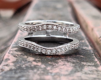 Round Moissanite Sterling Silver Ring Enhancer, Vintage Crown Anniversary Band