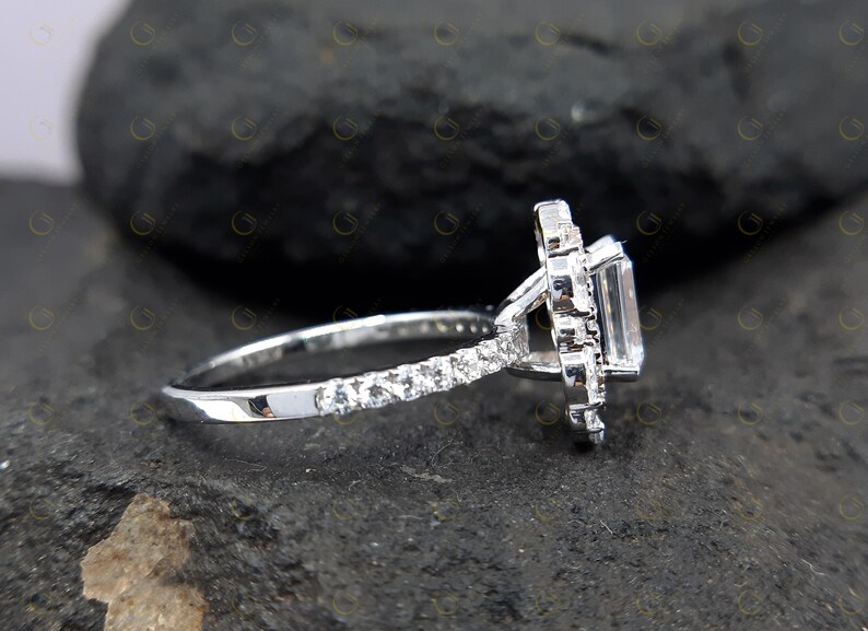 1.65 Tcw Emerald Cut Double Halo Two Tone Engagement Wedding Ring
