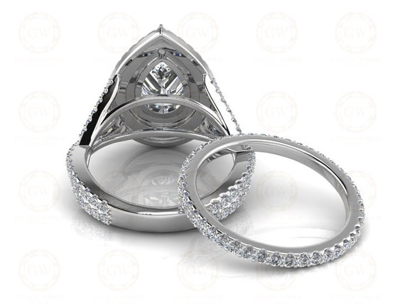 3 Ct Pear Shaped Double Halo Engagement Wedding Ring Set